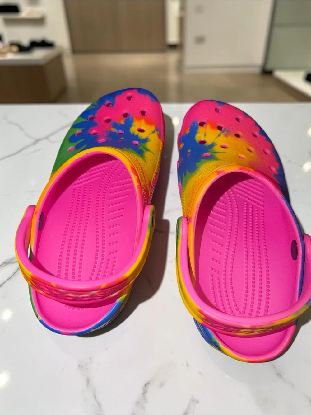 Crocs Tie-Dye Clog Sandals - Pink/Yellow/Blue